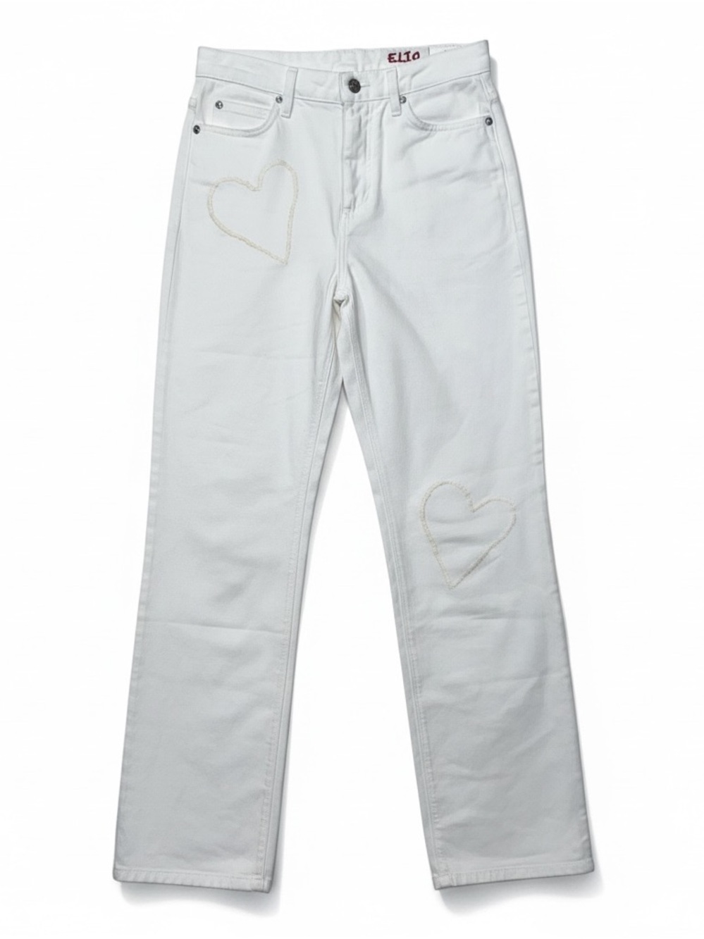 Zadig & Voltaire Elio Denim Eco Brod Judo White Heart Straight Leg Jeans Size 25